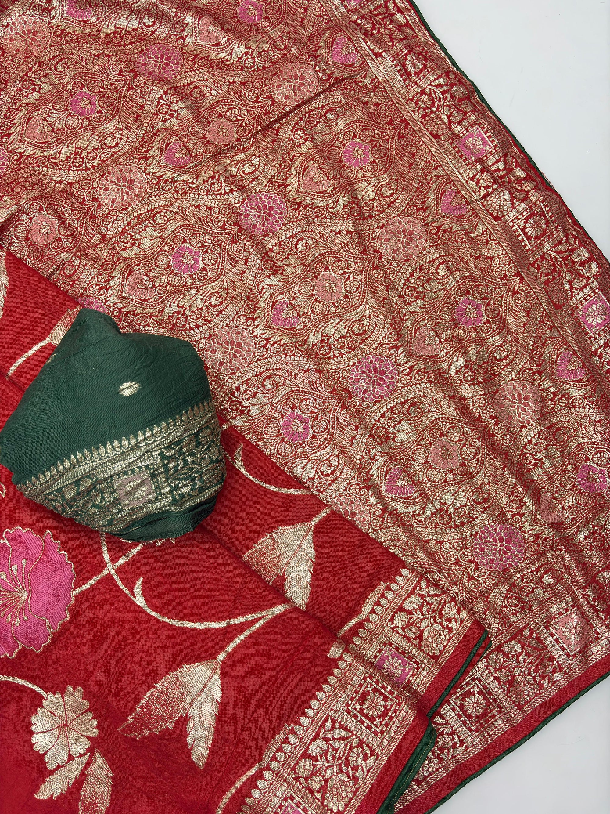 Red Pure Viscose Muslin Saree with Floral Meenakari Weave