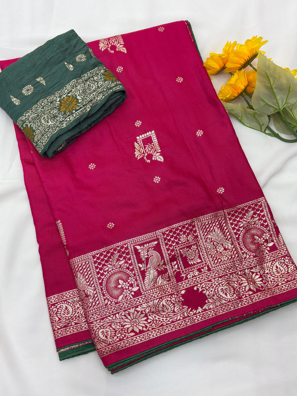 Pink Pure Viscose Muslin Saree with Zari Weave and Contrast Piping