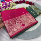 Pink Pure Viscose Muslin Saree with Zari Weave and Contrast Piping