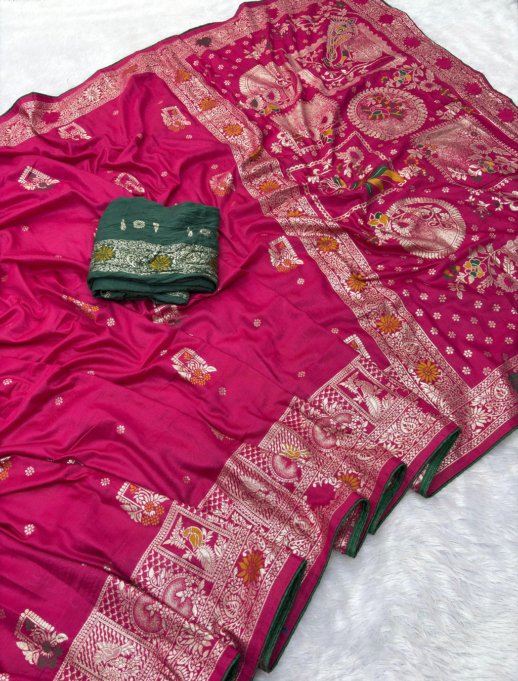 Pink Pure Viscose Muslin Saree with Zari Weave and Contrast Piping