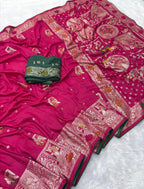 Pink Pure Viscose Muslin Saree with Zari Weave and Contrast Piping