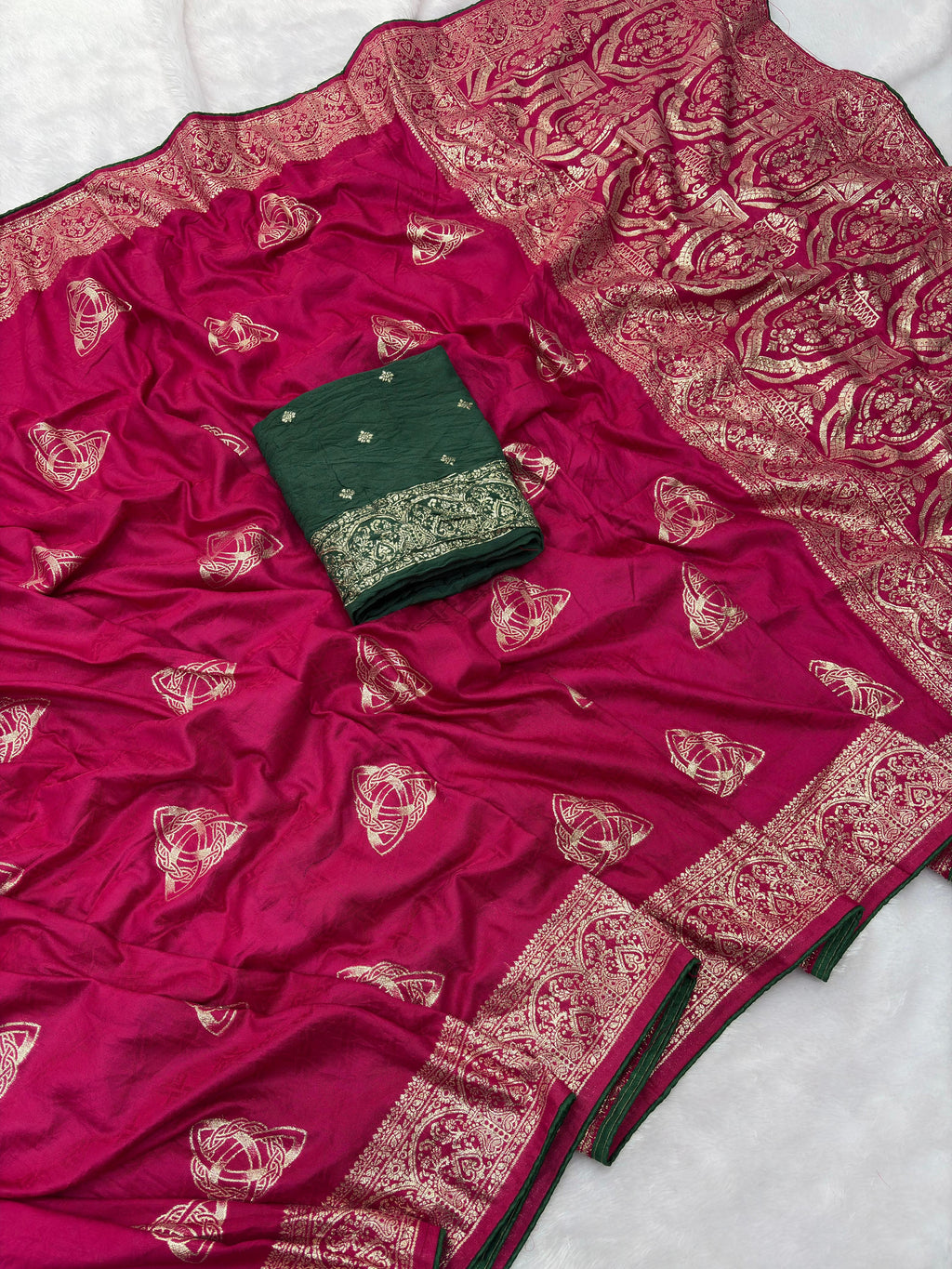 Pink Viscose Muslin Saree with Zari Weave and Contrast Piping