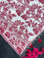 Soft Muga Silk Saree with Red & White Resham Thread Weave