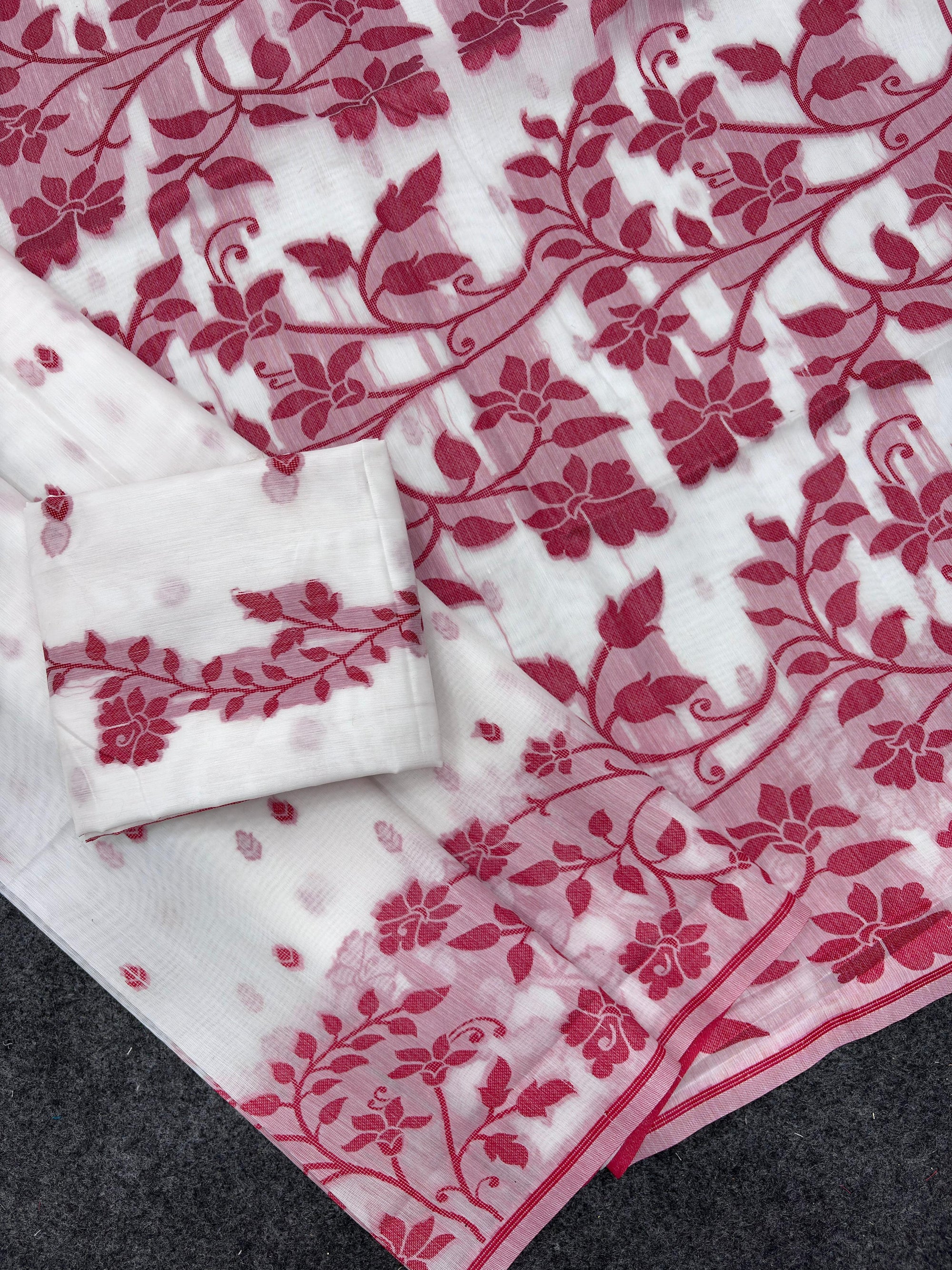Soft Muga Silk Saree with Red & White Resham Thread Weave