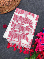 Soft Muga Silk Saree with Red & White Resham Thread Weave