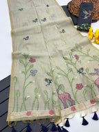 Ivory Pure Muga Silk Saree with Animal Weave