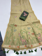 Green Pure Muga Silk Saree with Animal Weave