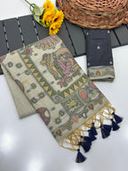 Ivory Pure Muga Silk Saree with Madhubani Weave