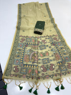 Green Pure Muga Silk Saree with Madhubani Weave