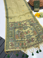 Green Pure Muga Silk Saree with Madhubani Weave