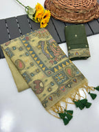 Green Pure Muga Silk Saree with Madhubani Weave