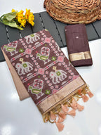 Peach Pure Muga Silk Saree with Patola Weave