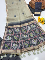 Ivory Pure Muga Silk Saree with Patola Weave