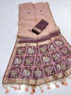 Peach Pure Muga Silk Saree with Patola Weave