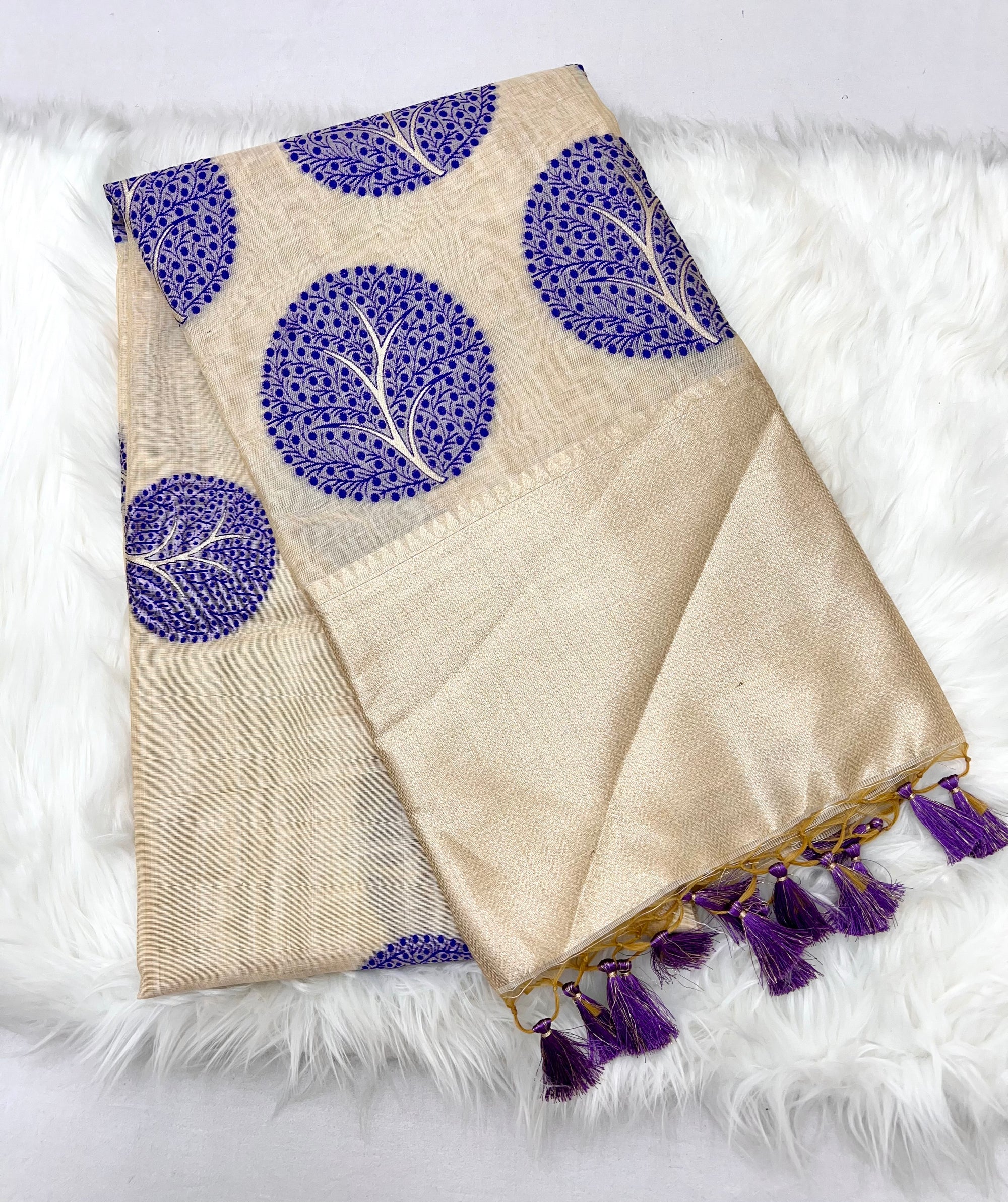 Purple Soft Muga Silk Saree with Thread Weaves