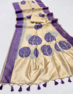 Purple Soft Muga Silk Saree with Thread Weaves