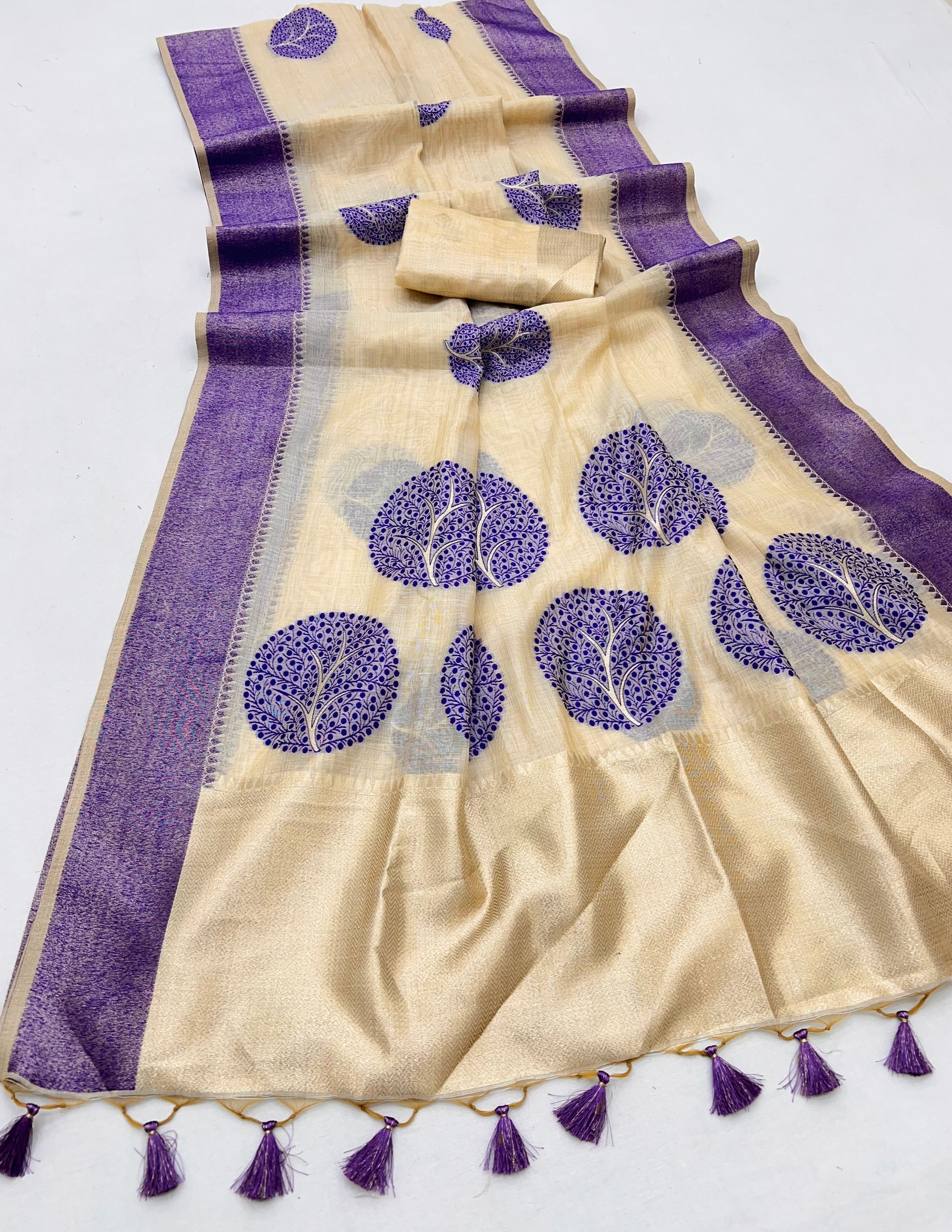 Purple Soft Muga Silk Saree with Thread Weaves