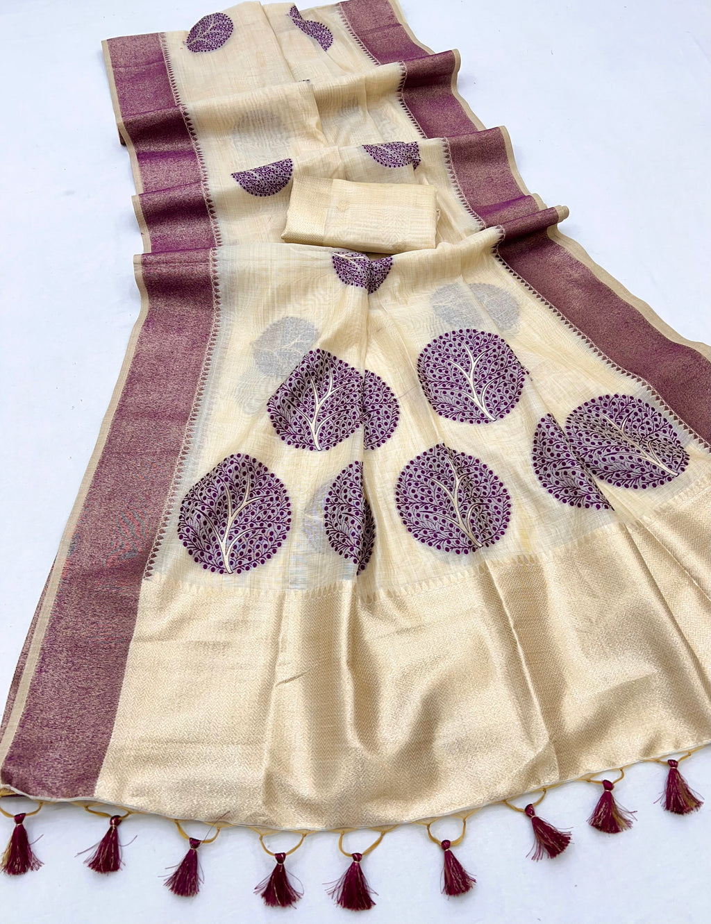 Wine Soft Muga Silk Saree with Thread Weaves