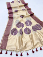 Wine Soft Muga Silk Saree with Thread Weaves