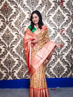 Yellow Soft Silk Patola Digital Printed Saree with Zari Checks & Jacquard Border