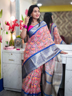 Pink Soft Silk Patola Digital Printed Saree with Zari Checks & Jacquard Border