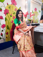 Yellow Soft Silk Patola Digital Printed Saree with Zari Checks & Jacquard Border