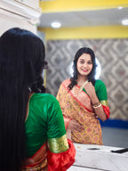 Yellow Soft Silk Patola Digital Printed Saree with Zari Checks & Jacquard Border