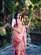 Yellow Soft Silk Patola Digital Printed Saree with Zari Checks & Jacquard Border