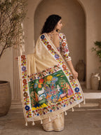 Vedyana Cotton Blend Saree – Yellowish Cream Kalamkari Digital Print