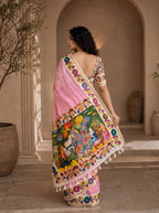 Vedyana Cotton Blend Saree – Pink Kalamkari Digital Print