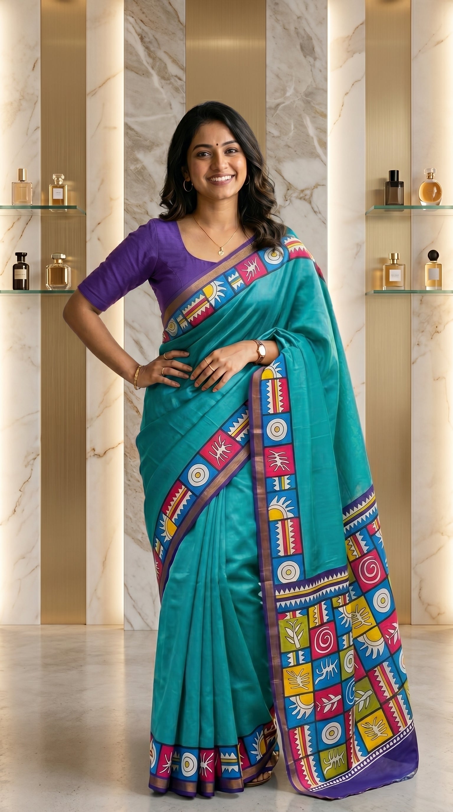Aarshika Cotton Blend Saree – Turquoise