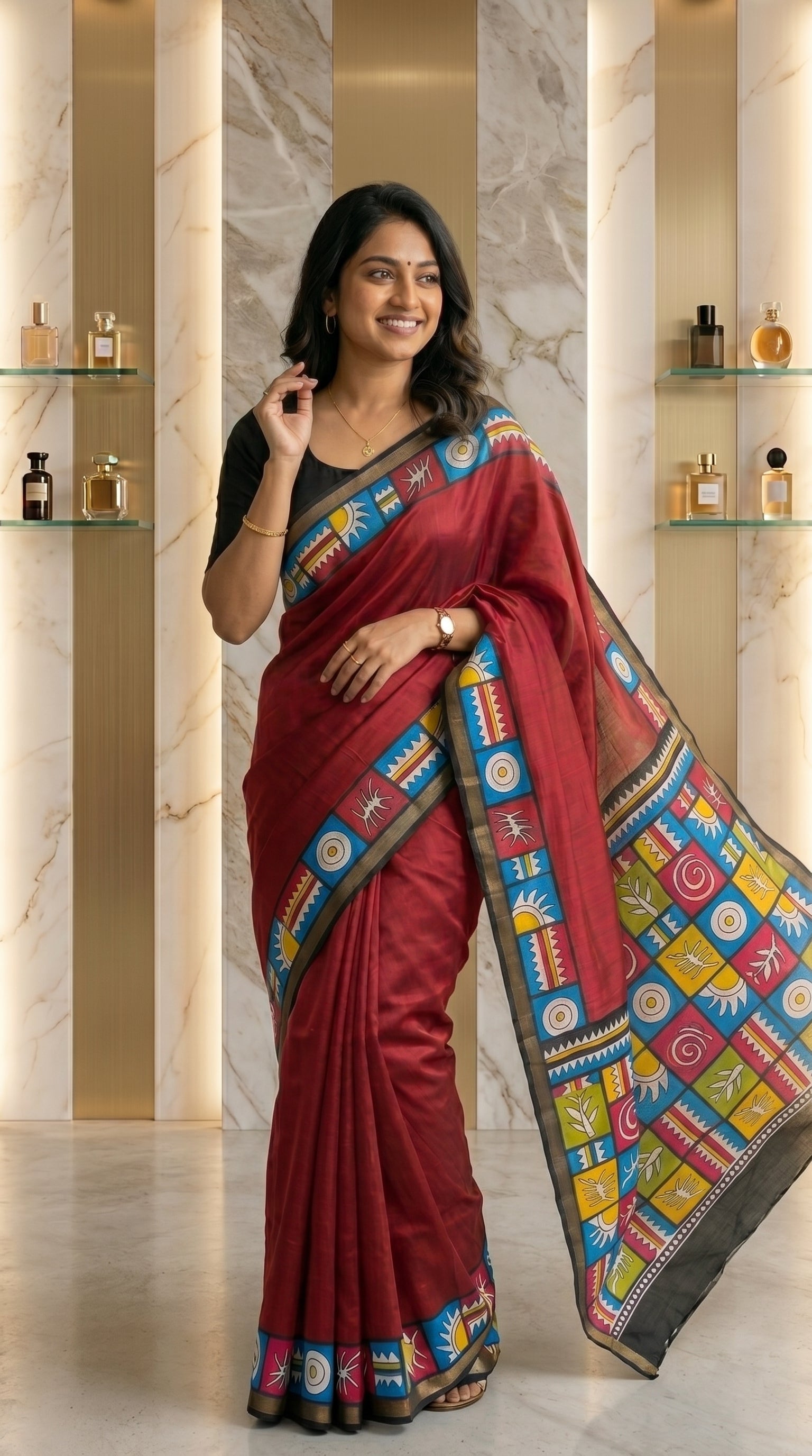 Aarshika Cotton Blend Saree – Maroon