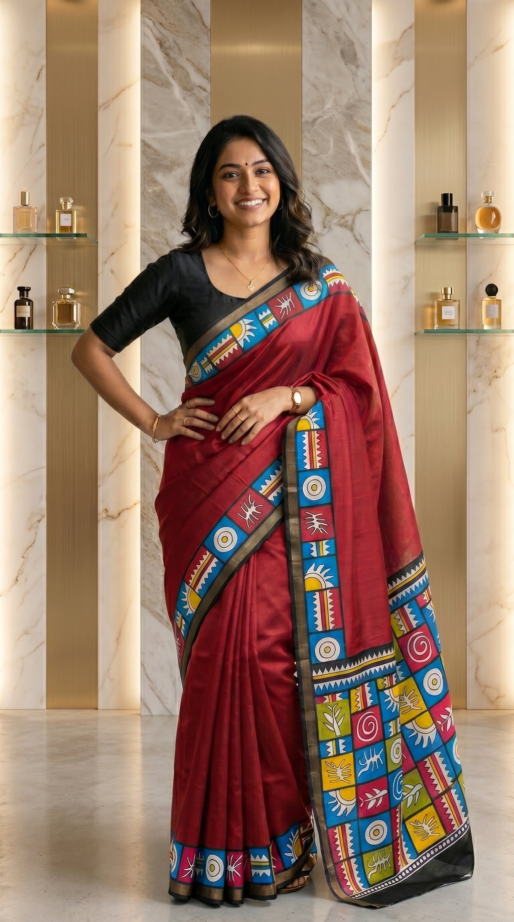 Aarshika Cotton Blend Saree – Maroon
