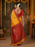 Gowrika Linen Cotton Saree – Saffron Orange Ganesha Divine Digital Print