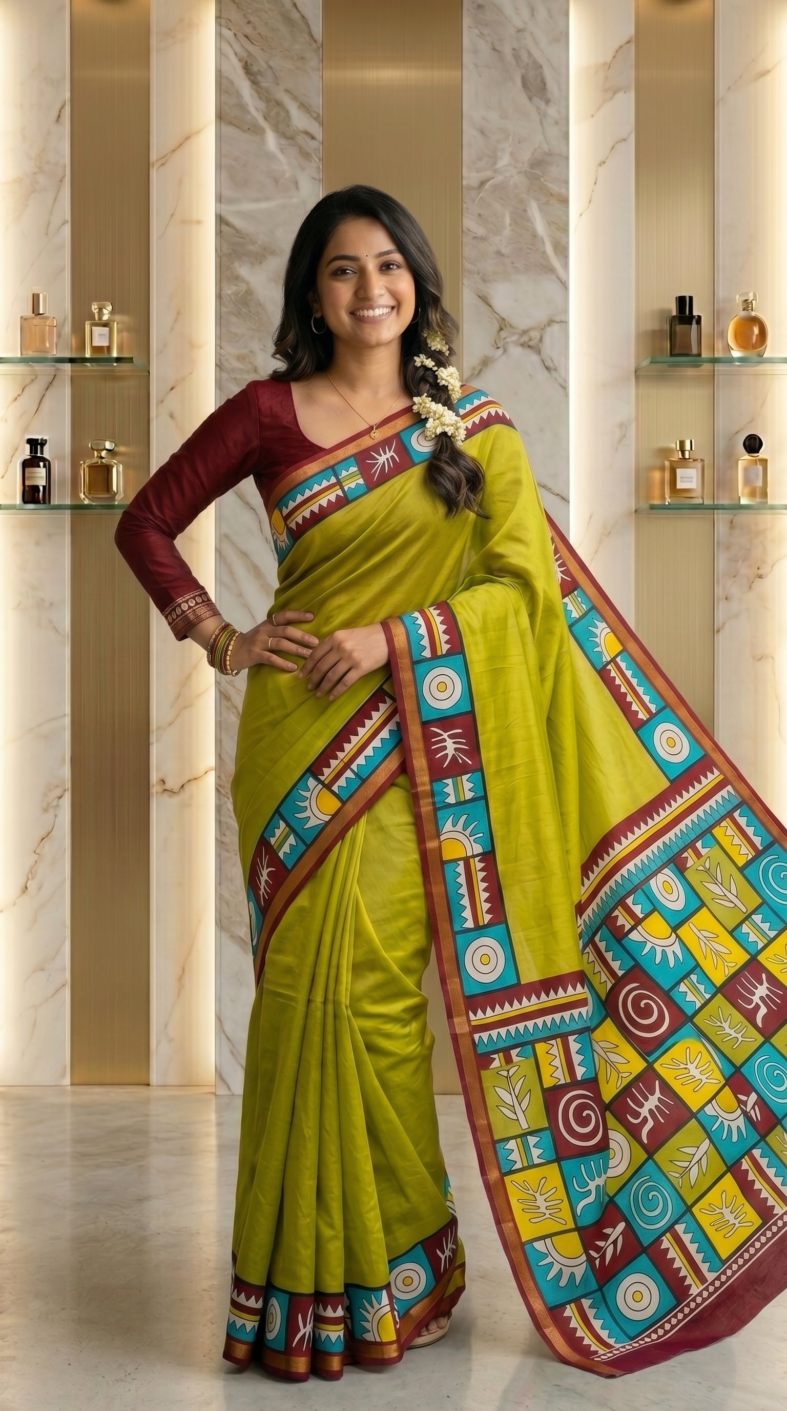 Aarshika Cotton Blend Saree – Olive