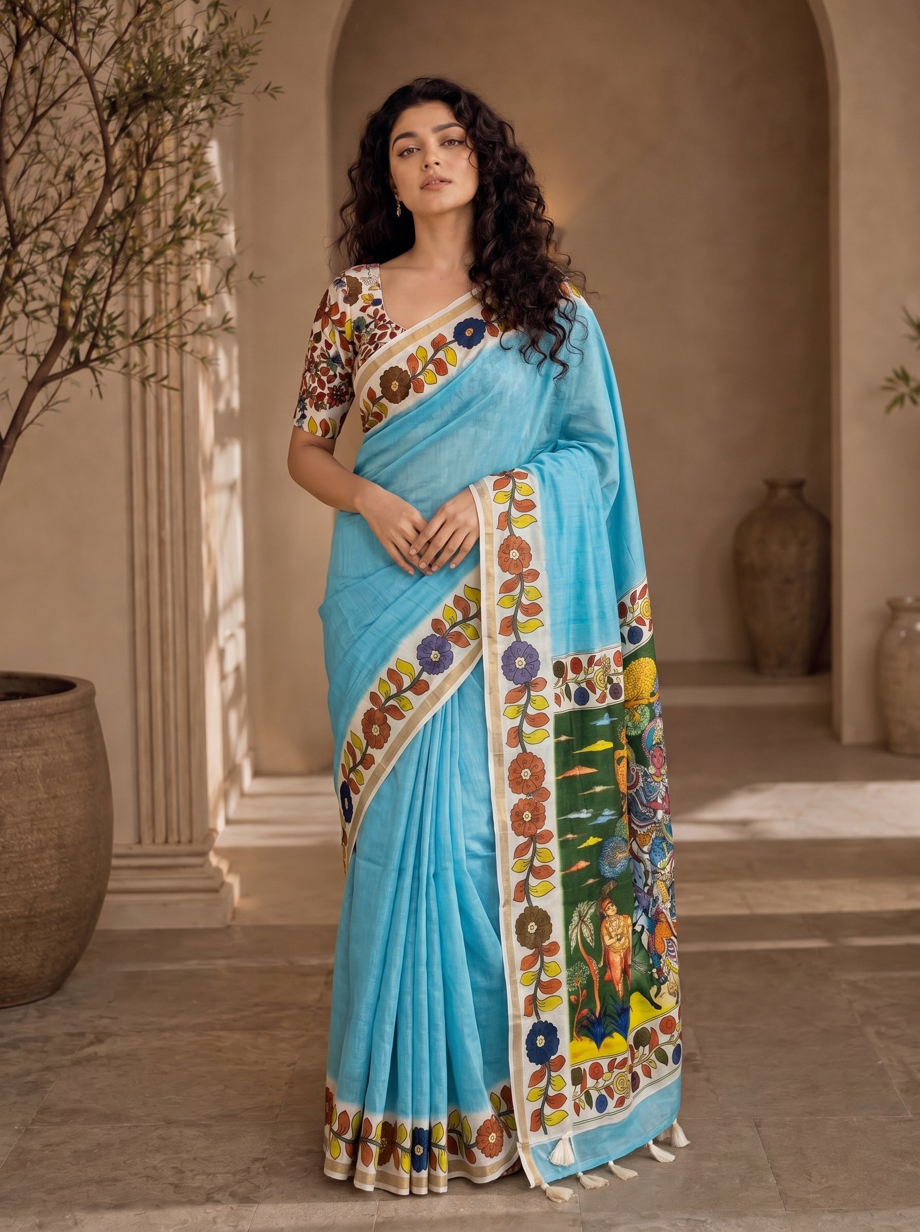 Vedyana Cotton Blend Saree – Kalamkari Digital Print