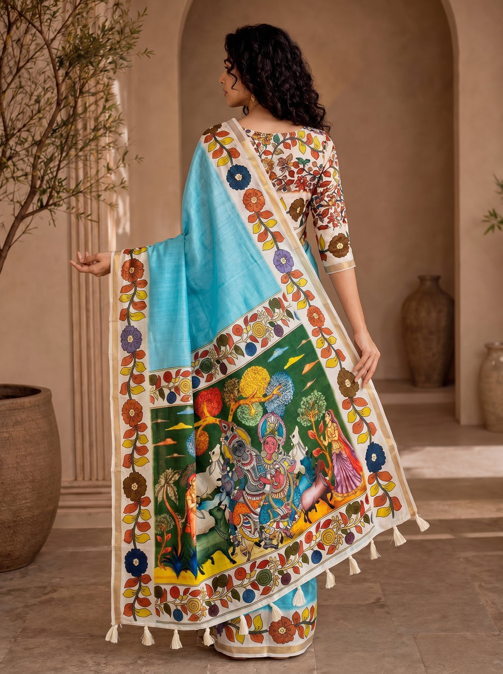 Vedyana Cotton Blend Saree – Kalamkari Digital Print