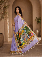 Vedyana Cotton Blend Saree – Lavender Kalamkari Digital Print