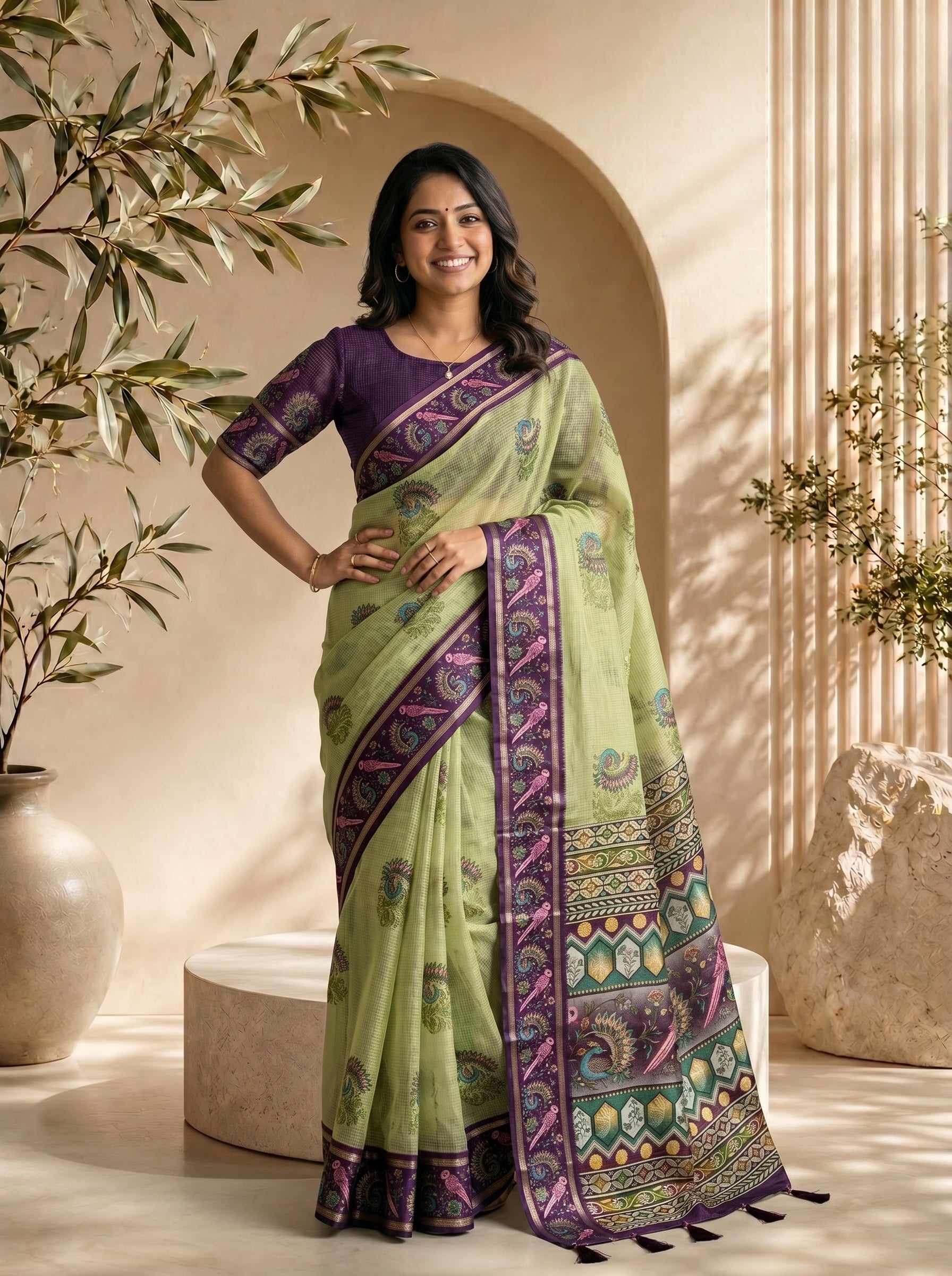 Mayuri Soft Kota Doriya Saree - Green