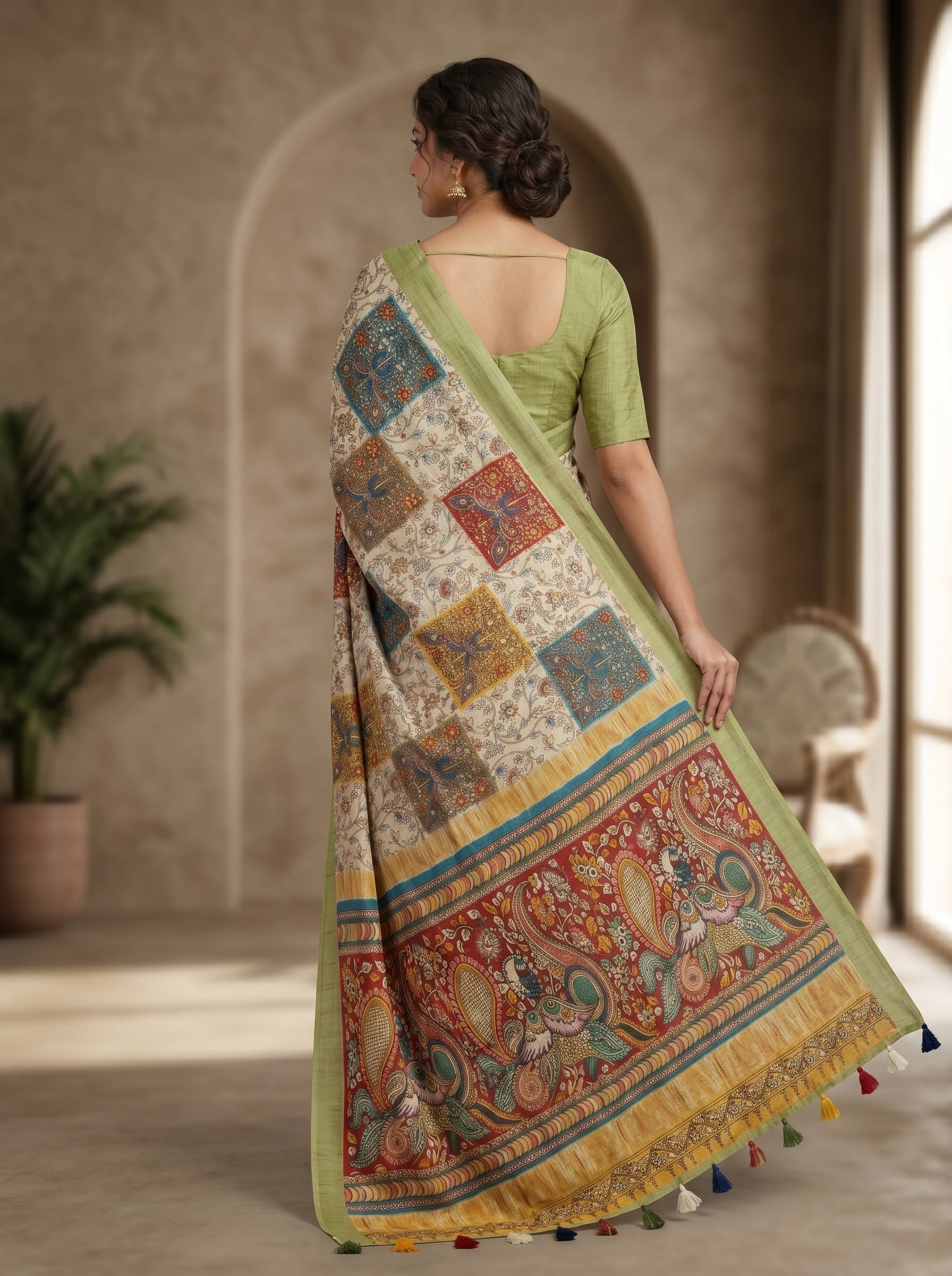 Varnika Cotton Blend Saree – Green 4