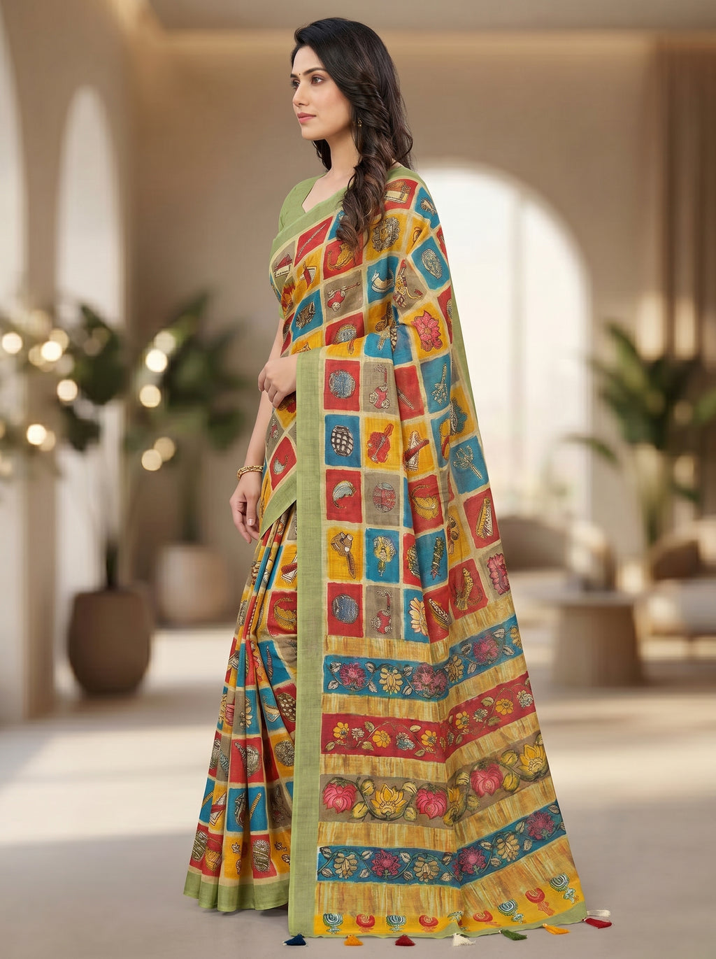 Varnika Cotton Blend Saree – Green 3