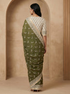Zariya Cotton Blend Saree – Olive Mist