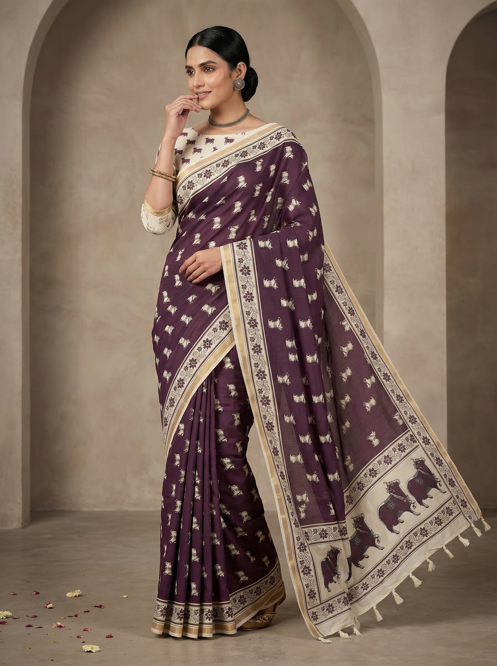 Zariya Cotton Blend Saree – Regal Wine