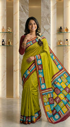 Aarshika Cotton Blend Saree – Olive