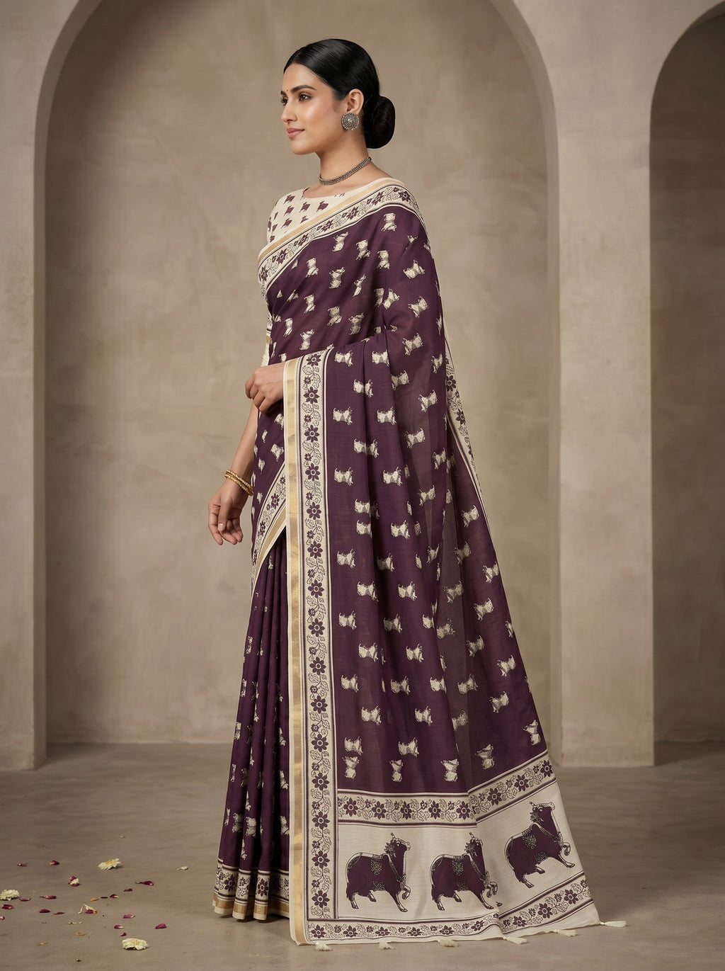 Zariya Cotton Blend Saree – Regal Wine