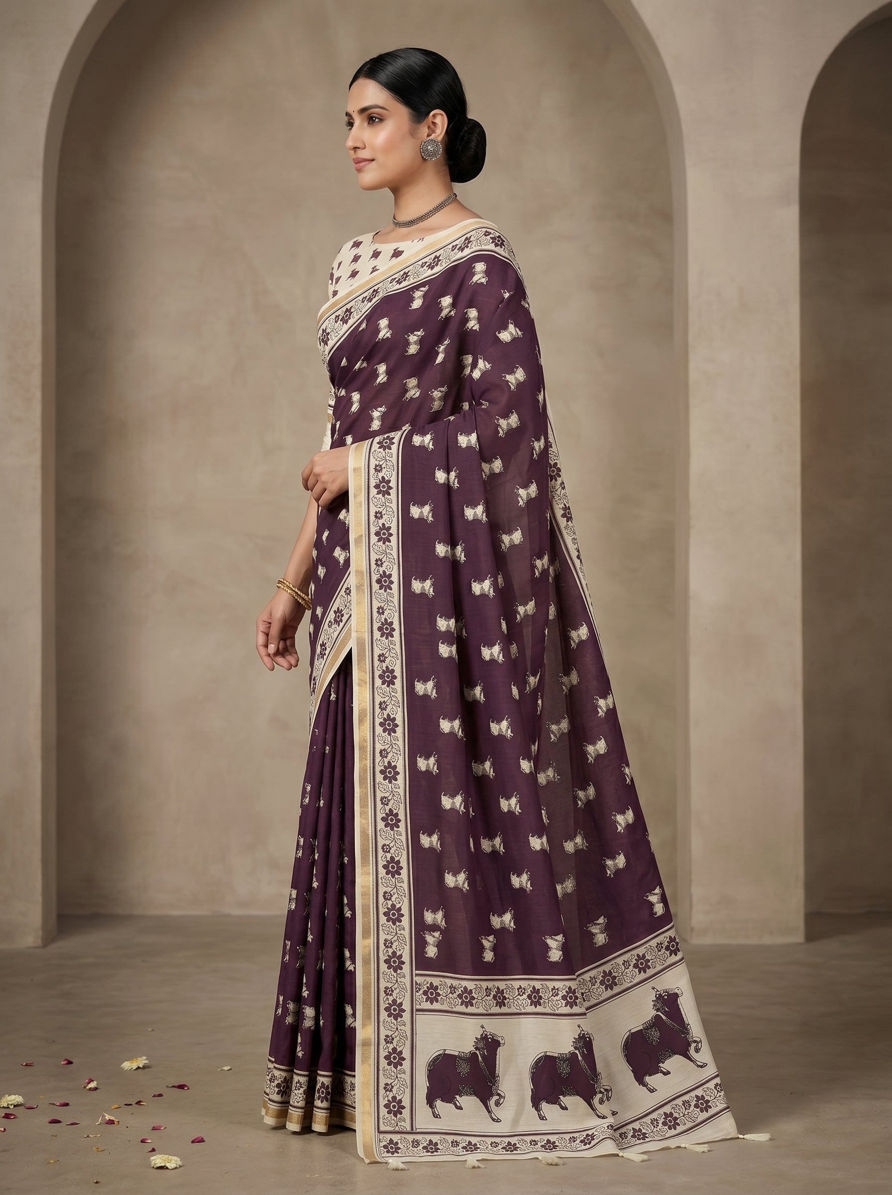 Zariya Cotton Blend Saree – Regal Wine