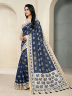 Zariya Cotton Blend Saree – Navy Blue