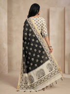 Zariya Cotton Blend Saree – Midnight Black