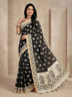 Zariya Cotton Blend Saree – Midnight Black