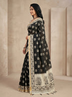 Zariya Cotton Blend Saree – Midnight Black